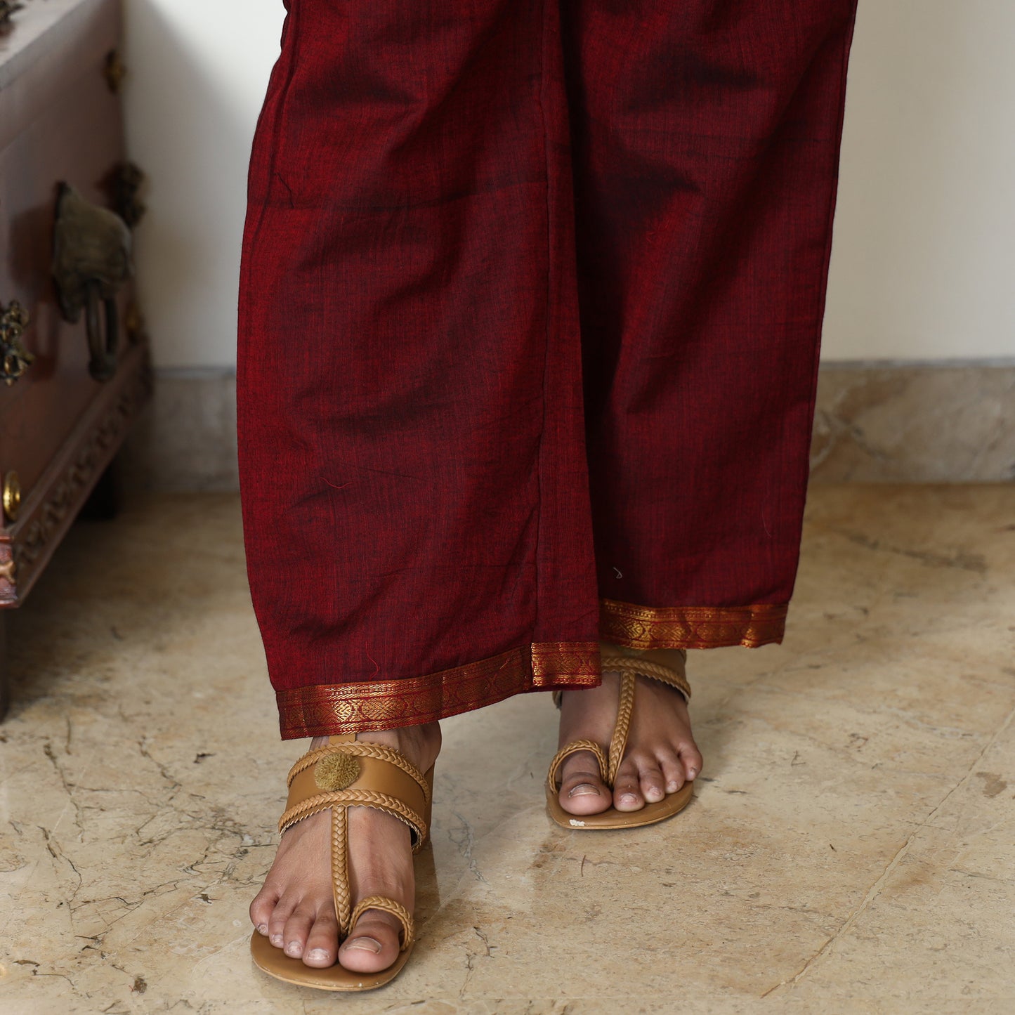 Maroon - Dharwad Cotton Kurta with Palazzo & Dupatta Set 22