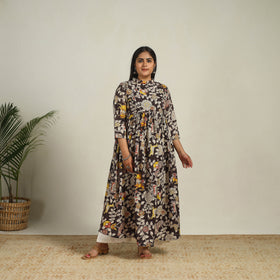Buy Black Printed Cotton Flared Kalamkari Kurta