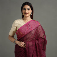 Maroon - Traditional Venkatagiri Handloom Cotton Checks Saree 05