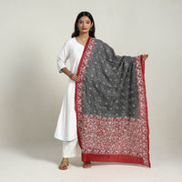 Black - Handloom Tussar Silk Bengal Kantha Embroidery Dupatta 12