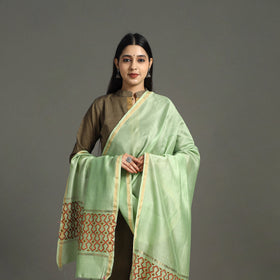 Green - hand embroidery chanderi silk handloom kashida