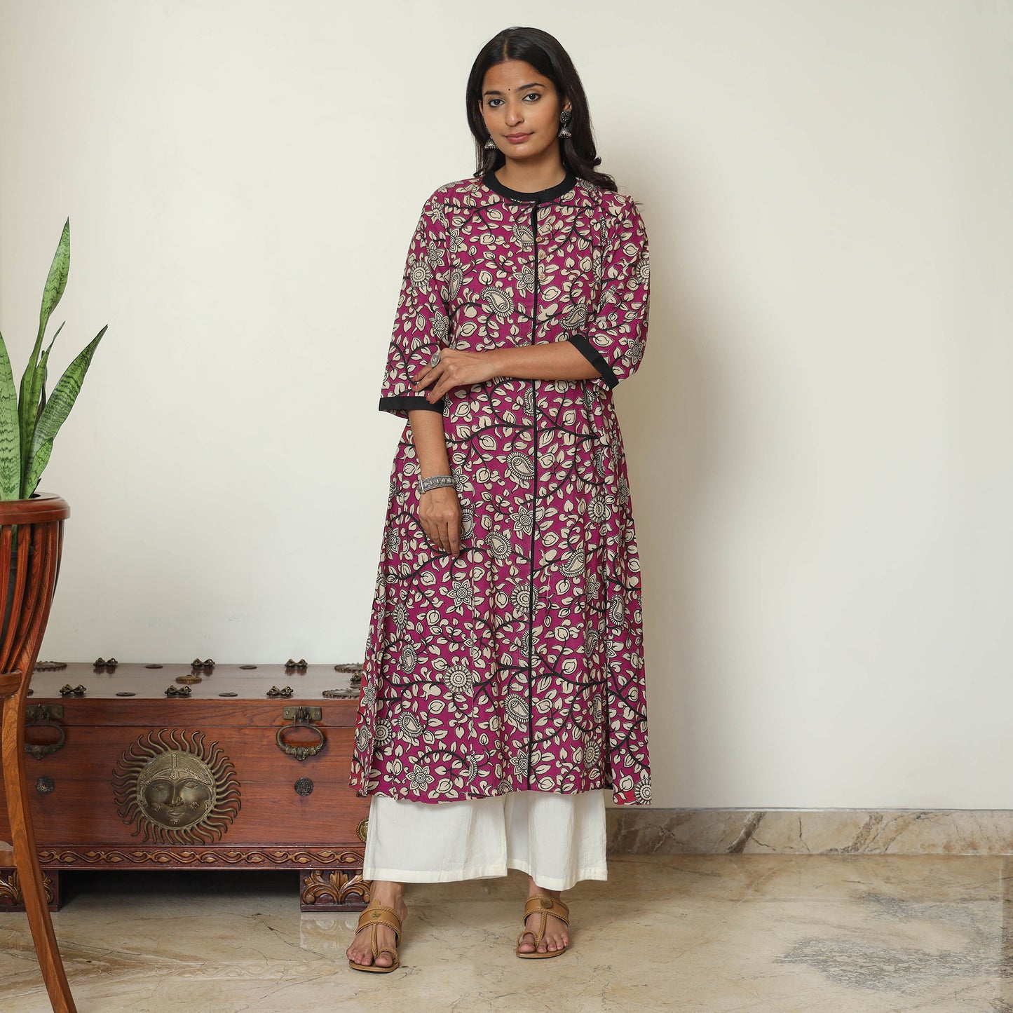 Pink - Kalamkari Printed Cotton A-Line Kurta 63