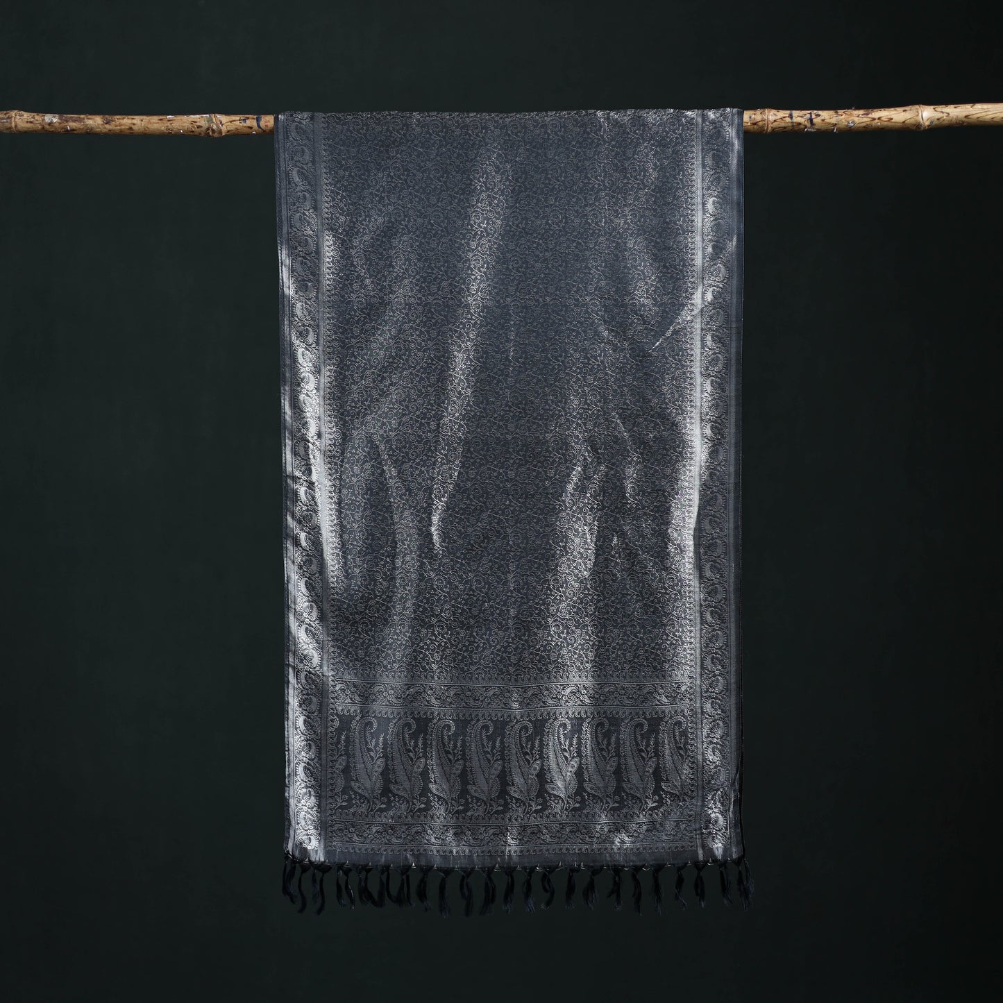 Handwoven Banarasi Pure Silk Stole with Tassels 02