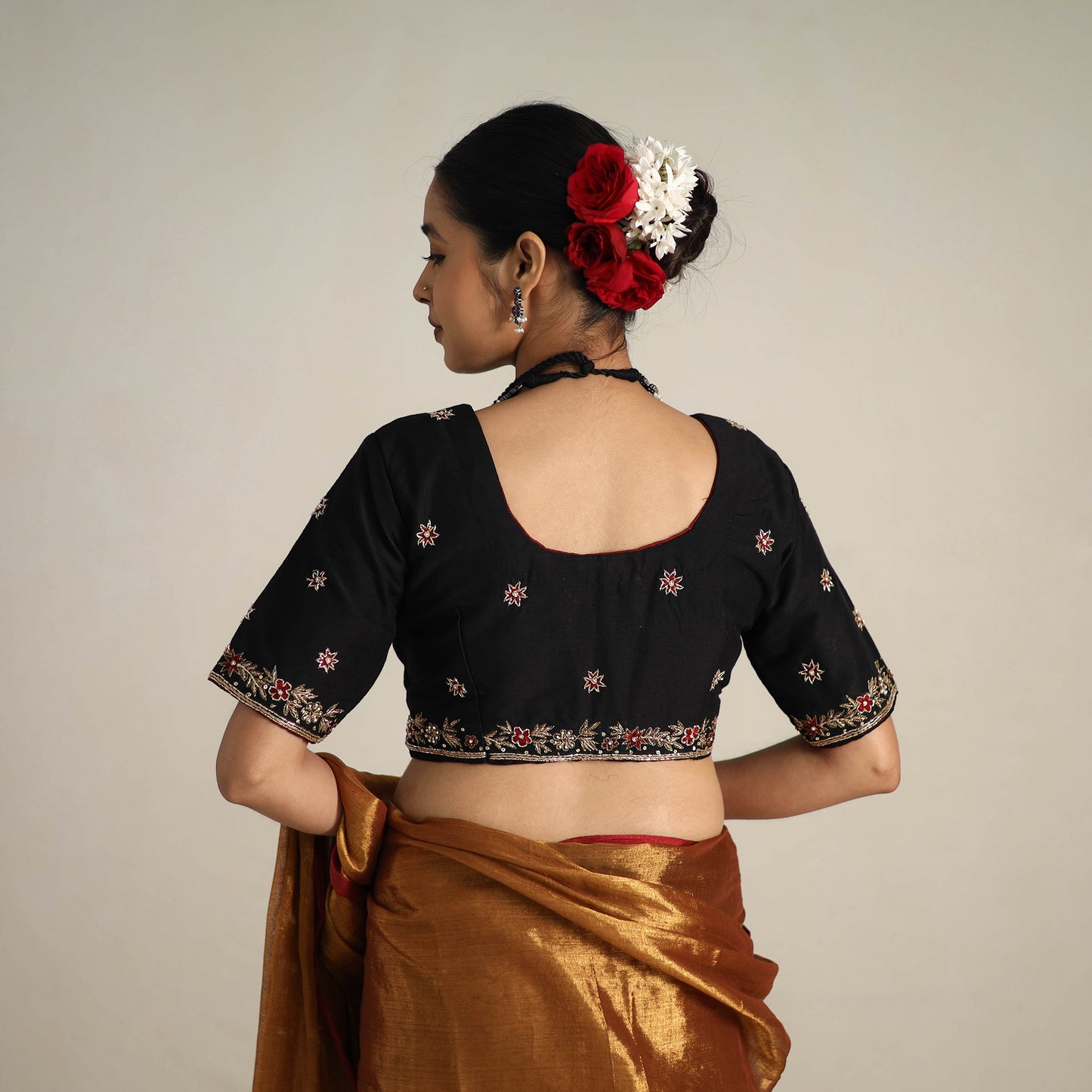 Brown - Mul Tissue Zari Bengal Saree with Embroidered Blouse 09