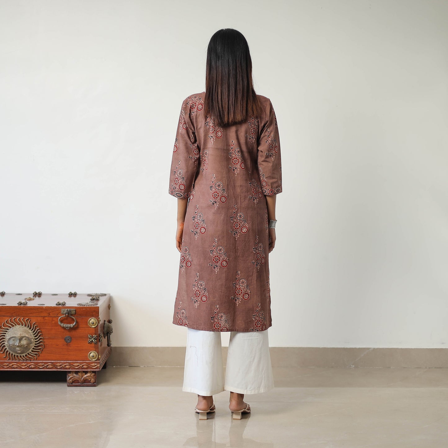 Brown - Block Printed Cotton Straight Ajrakh Kurta 10