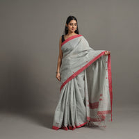 Grey - Mogra Jamdani Cotton Handloom Saree 55