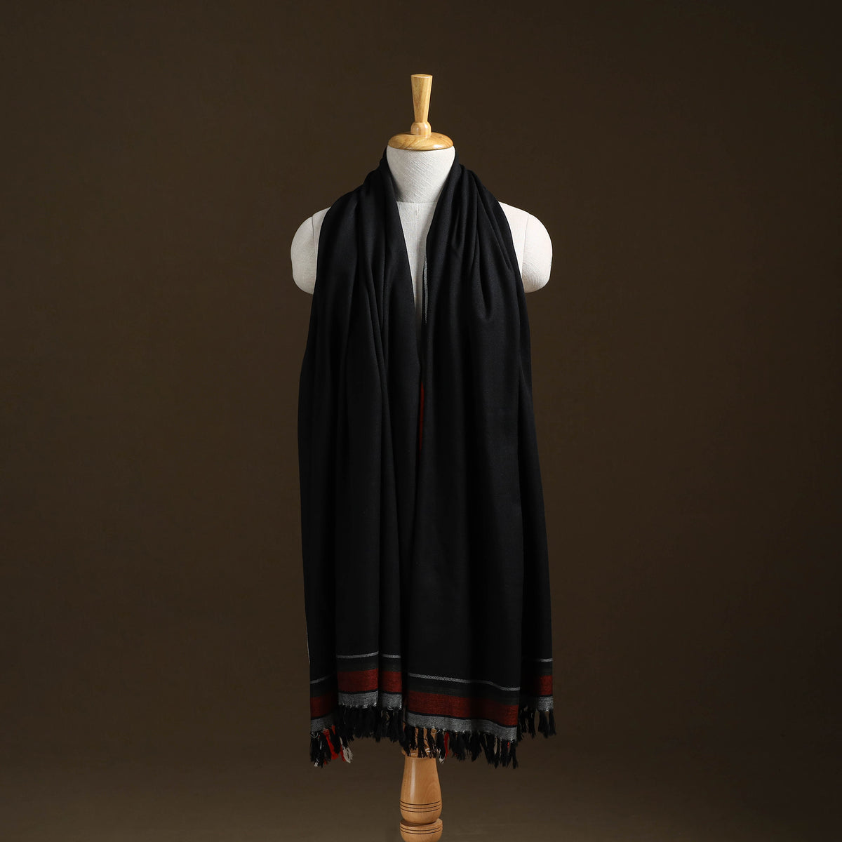Black - kumaun handwoven pure merino wool shawl 09