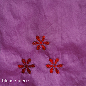 Purple - Bengal Nakshi Kantha Hand Embroidered Silk Saree 48