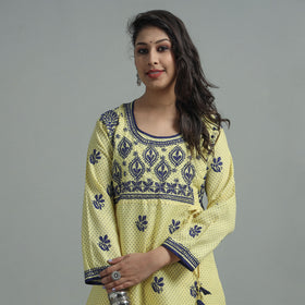Chikankari Hand Embroidered Cotton Long Kurta for Women