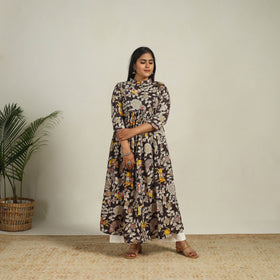 Buy Black Printed Cotton Flared Kalamkari Kurta