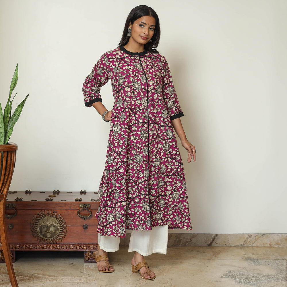 Pink - Kalamkari Printed Cotton A-Line Kurta 63