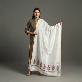 White - hand embroidery chanderi silk handloom kashida
