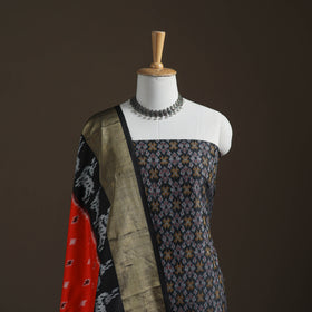 Pochampally Ikat Handloom Sico Unstitched Dress Material: Kurta with Mulberry Silk Dupatta 29