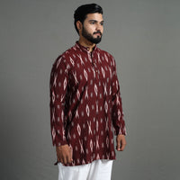 Maroon - Pochampally Ikat Weave Cotton Men Short Kurta