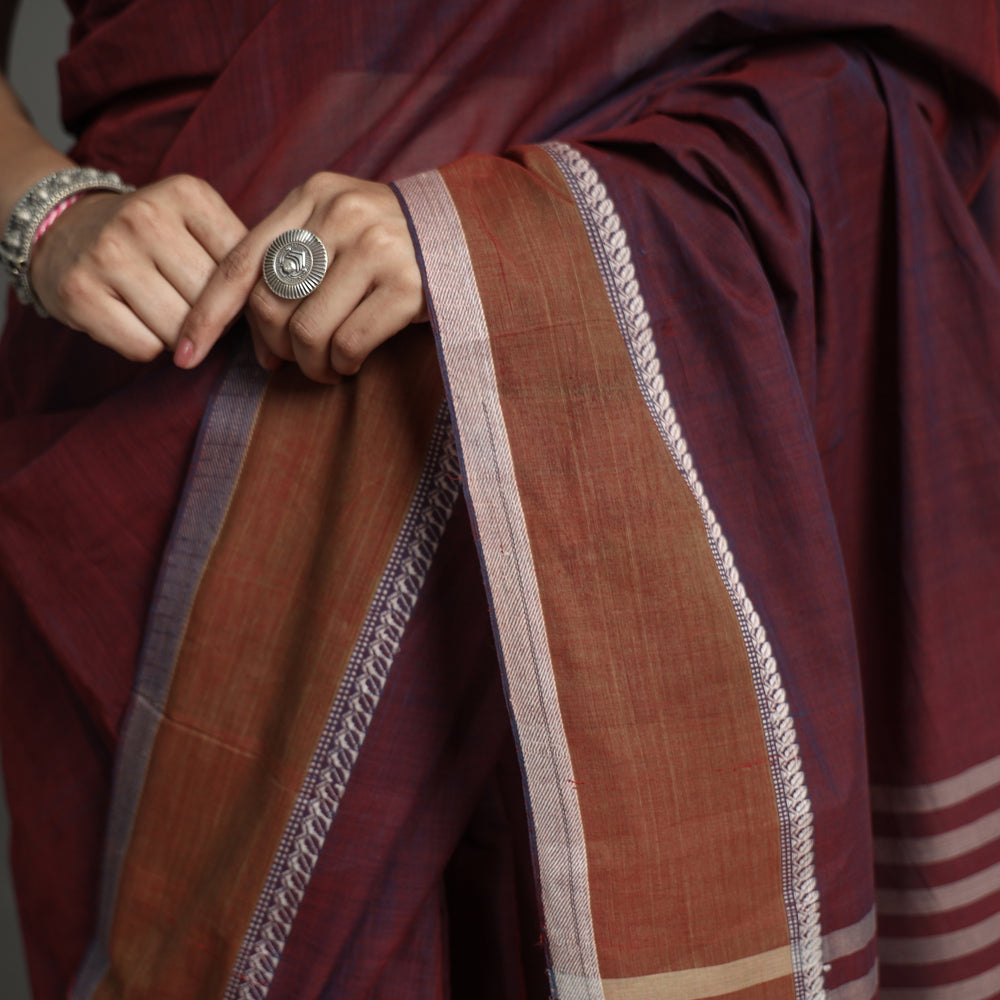 Maroon - Pure Handloom Natural Dyed Dobby Cotton Saree 4