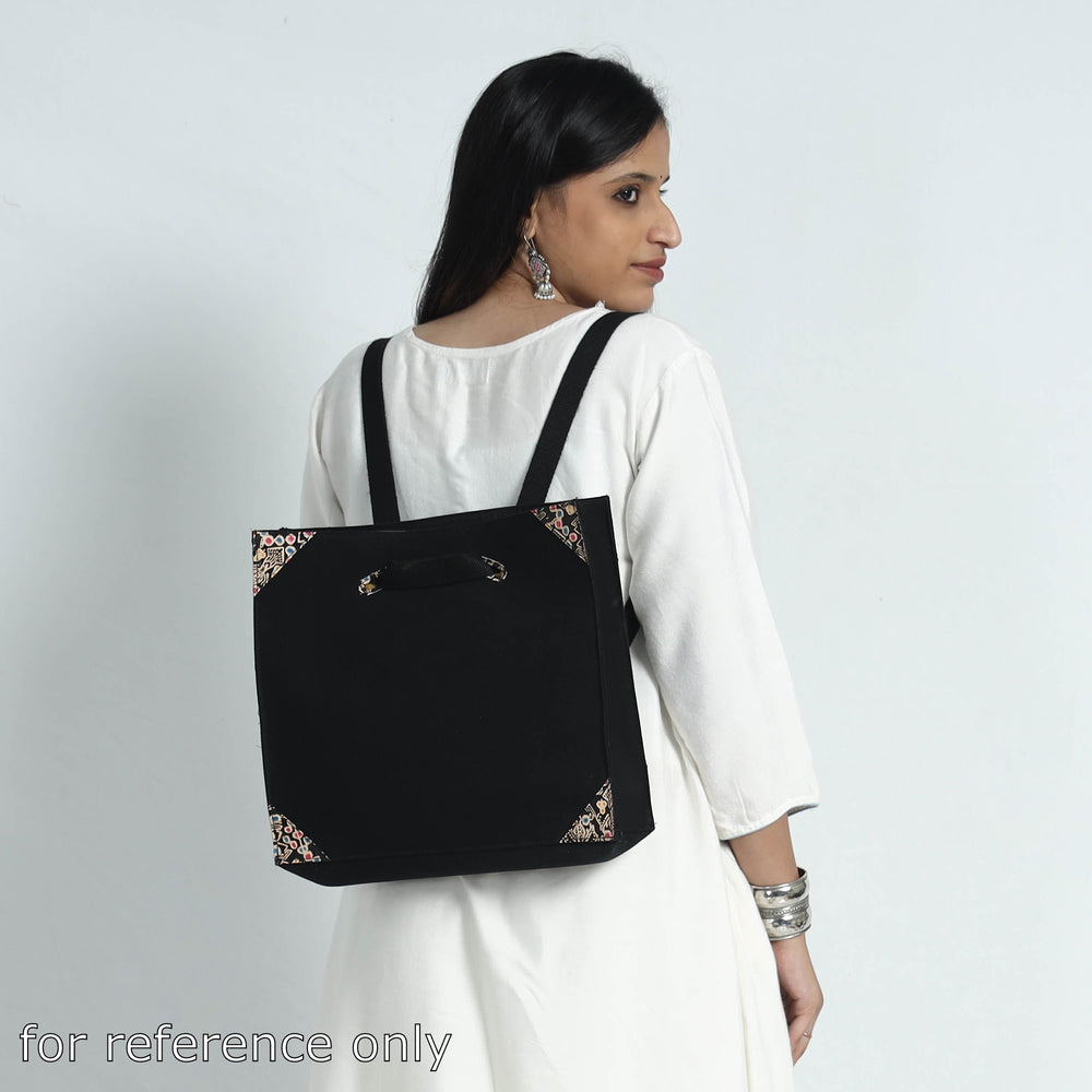 Black - Handcrafted Canvas Cotton & Leather Cross Body Bag