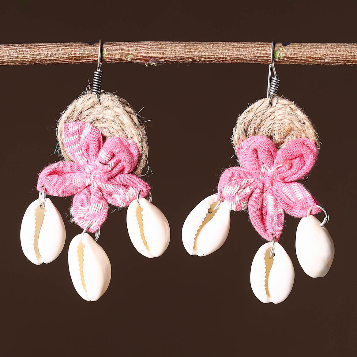 Handcrafted Jute Phool Kali Shell Earrings 45