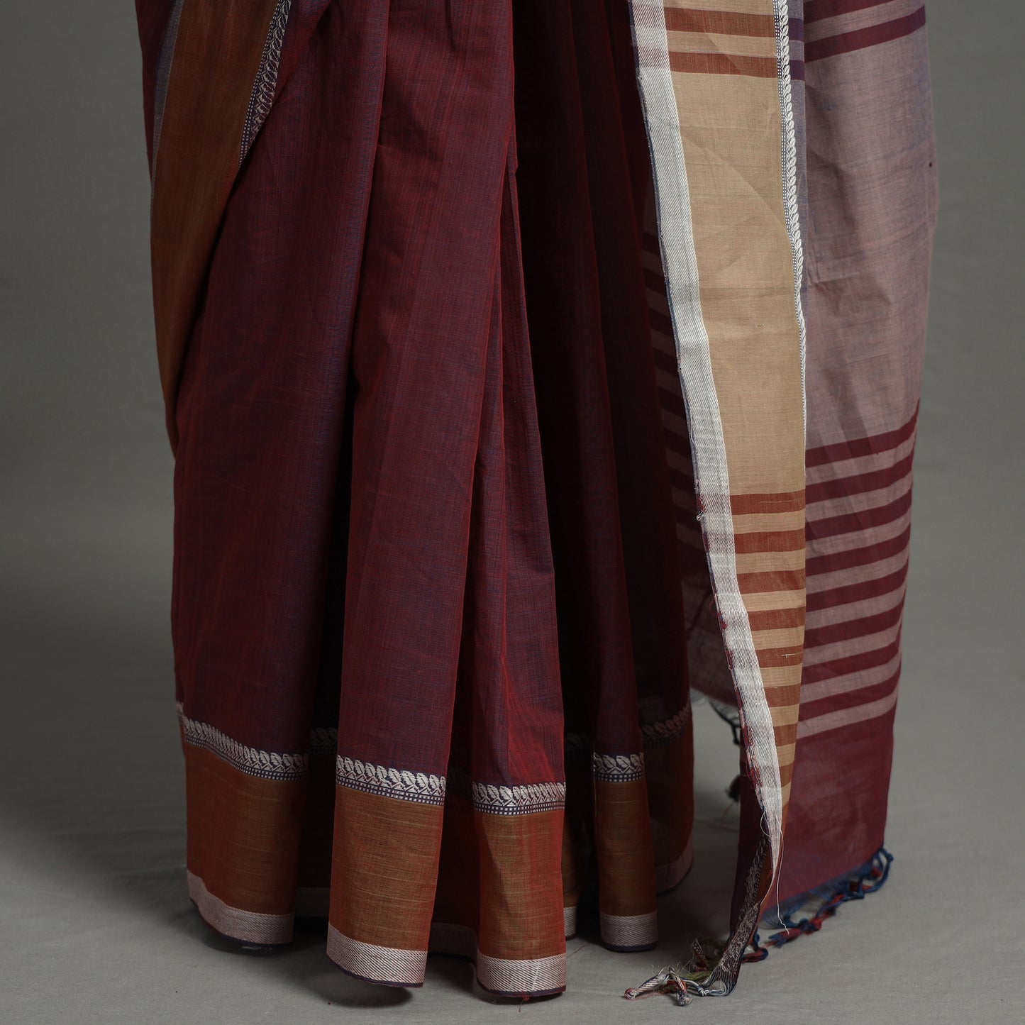 Maroon - Pure Handloom Natural Dyed Dobby Cotton Saree 4