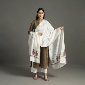 White - hand embroidery chanderi silk handloom kashida