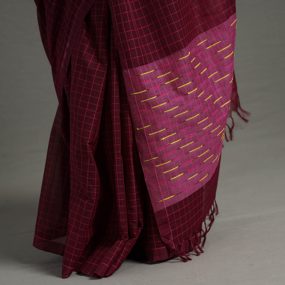 Maroon - Traditional Venkatagiri Handloom Cotton Checks Saree 05