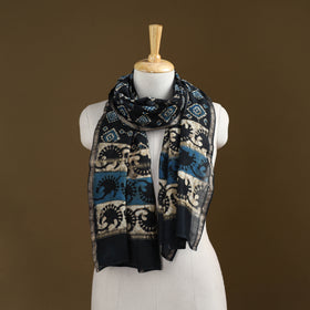 Black - Pipad Hand Block Print Natural Dyed Chanderi Silk Handloom Stole 04