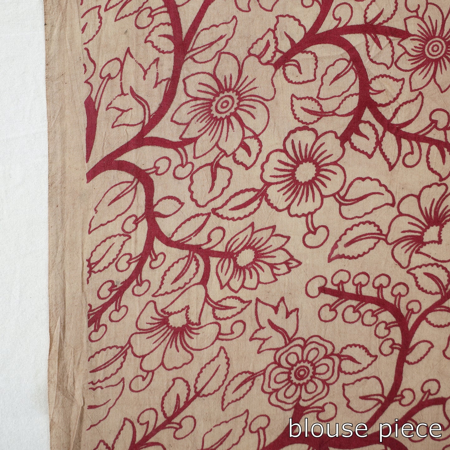 Red - Kalamkari Printed Cotton Saree with Blouse Piece 25