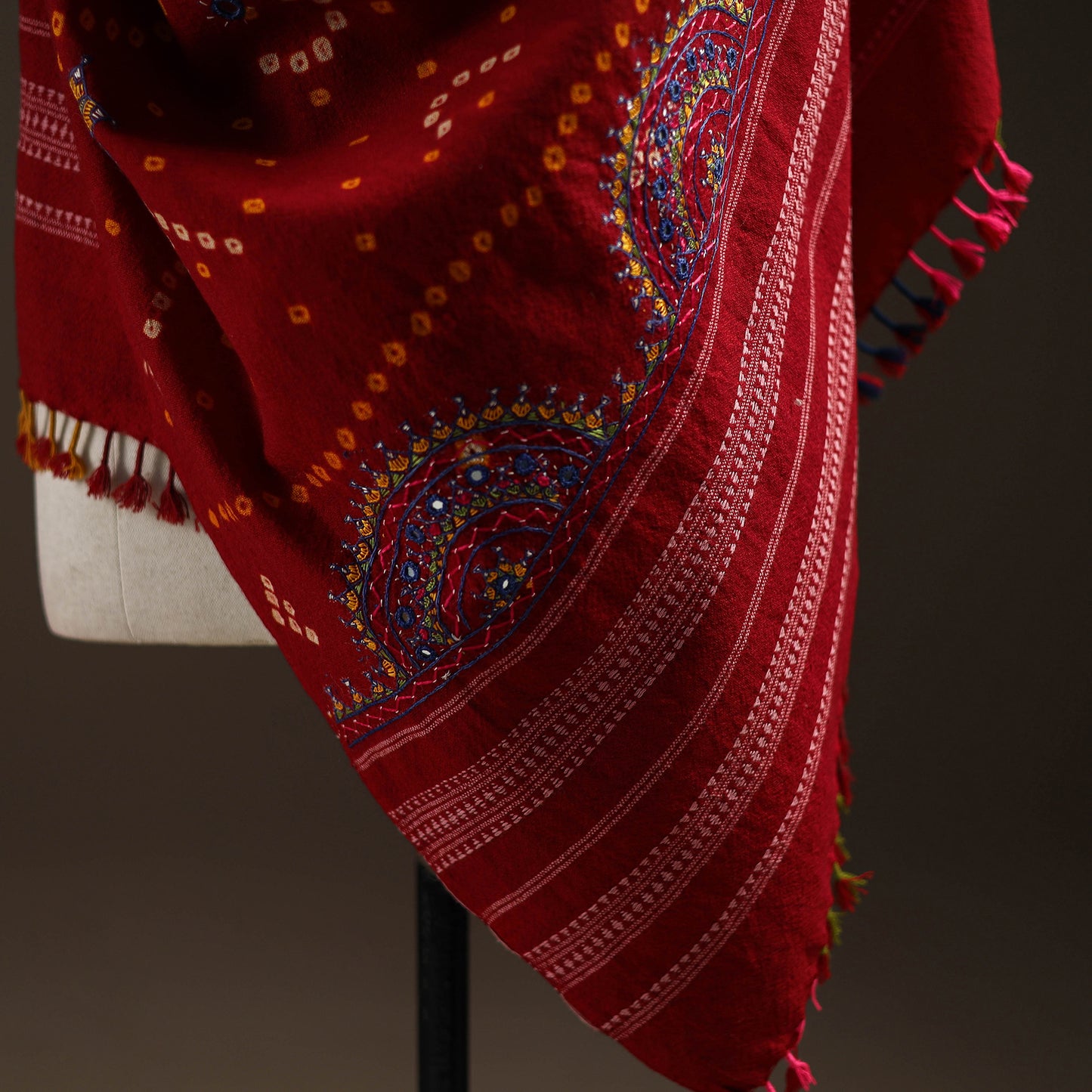 Kutch Bandhani Handwoven Neran Hand Embroidery Merino Wool Shawl 56