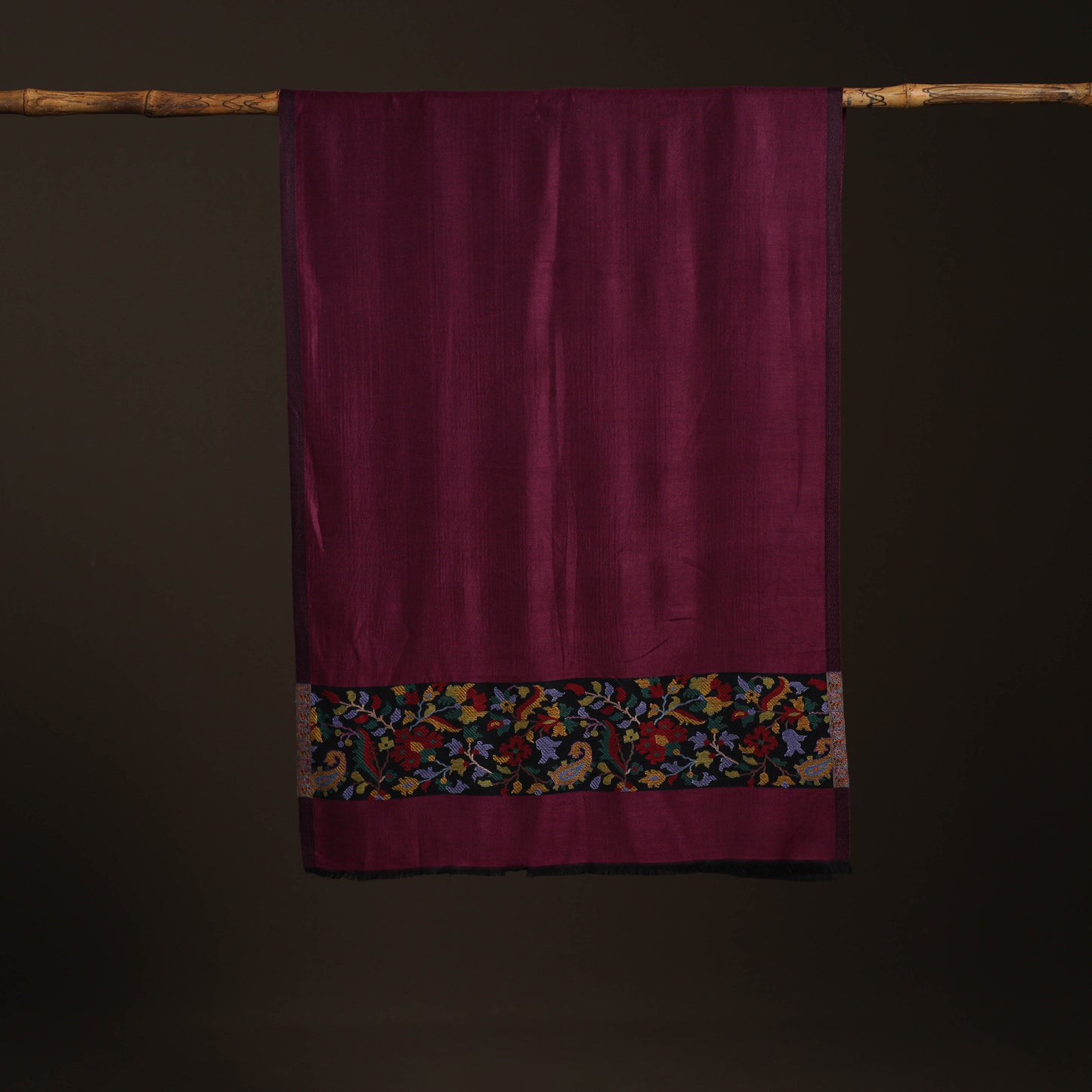 Purple - Plain Modal Silk Stole with Woven Border for Women 05