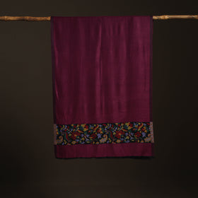 Purple - Plain Modal Silk Stole with Woven Border for Women 05