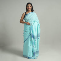 Blue - Handloom Cotton Phulia Jamdani Saree with Tassels 06