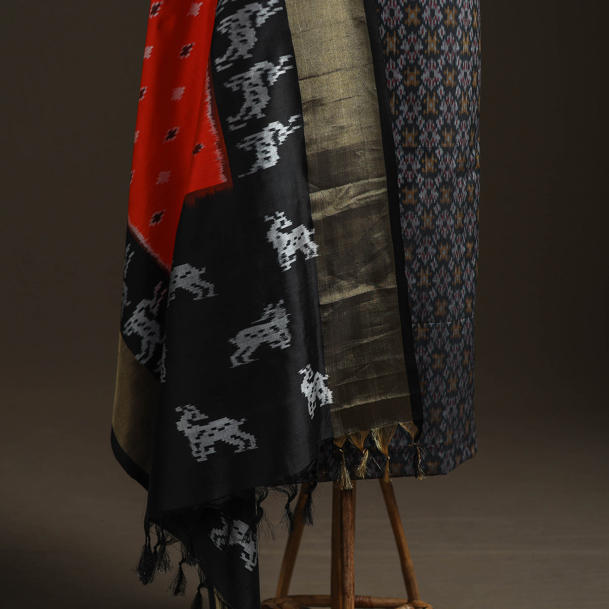 Pochampally Ikat Handloom Sico Unstitched Dress Material: Kurta with Mulberry Silk Dupatta 29