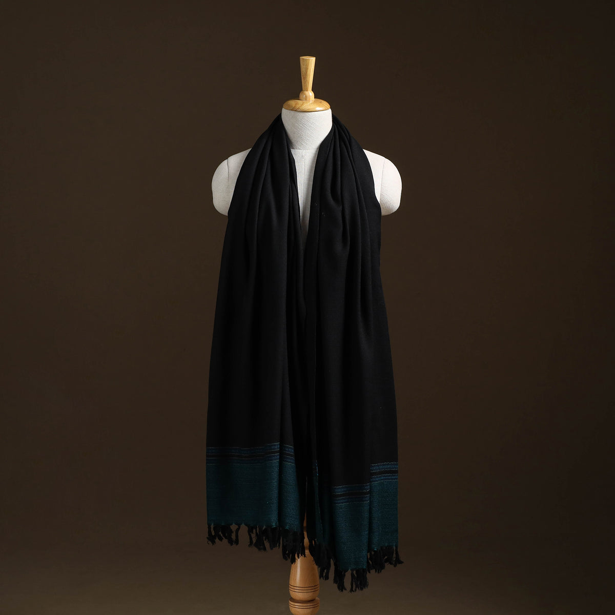 Black - Kumaun Handwoven Pure Merino Wool Shawl 08