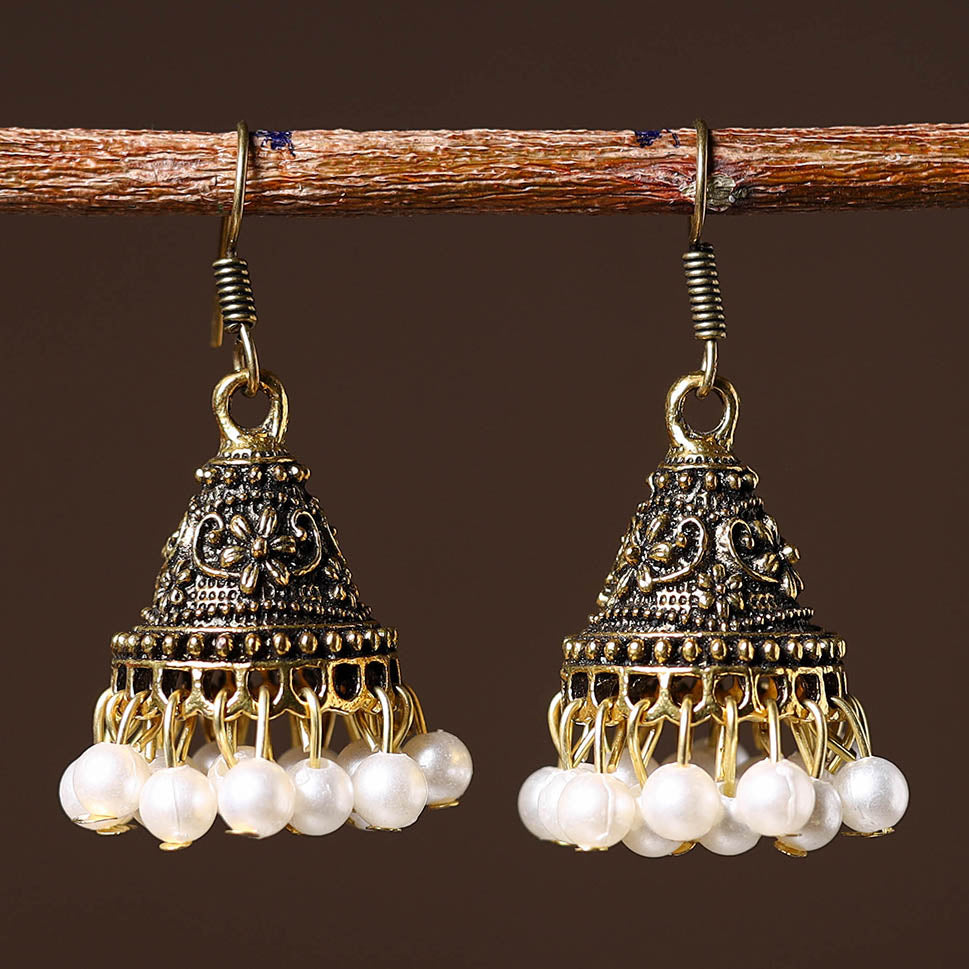 Ruhi Golden Handcrafted GS Beaded Jhumki Earrings