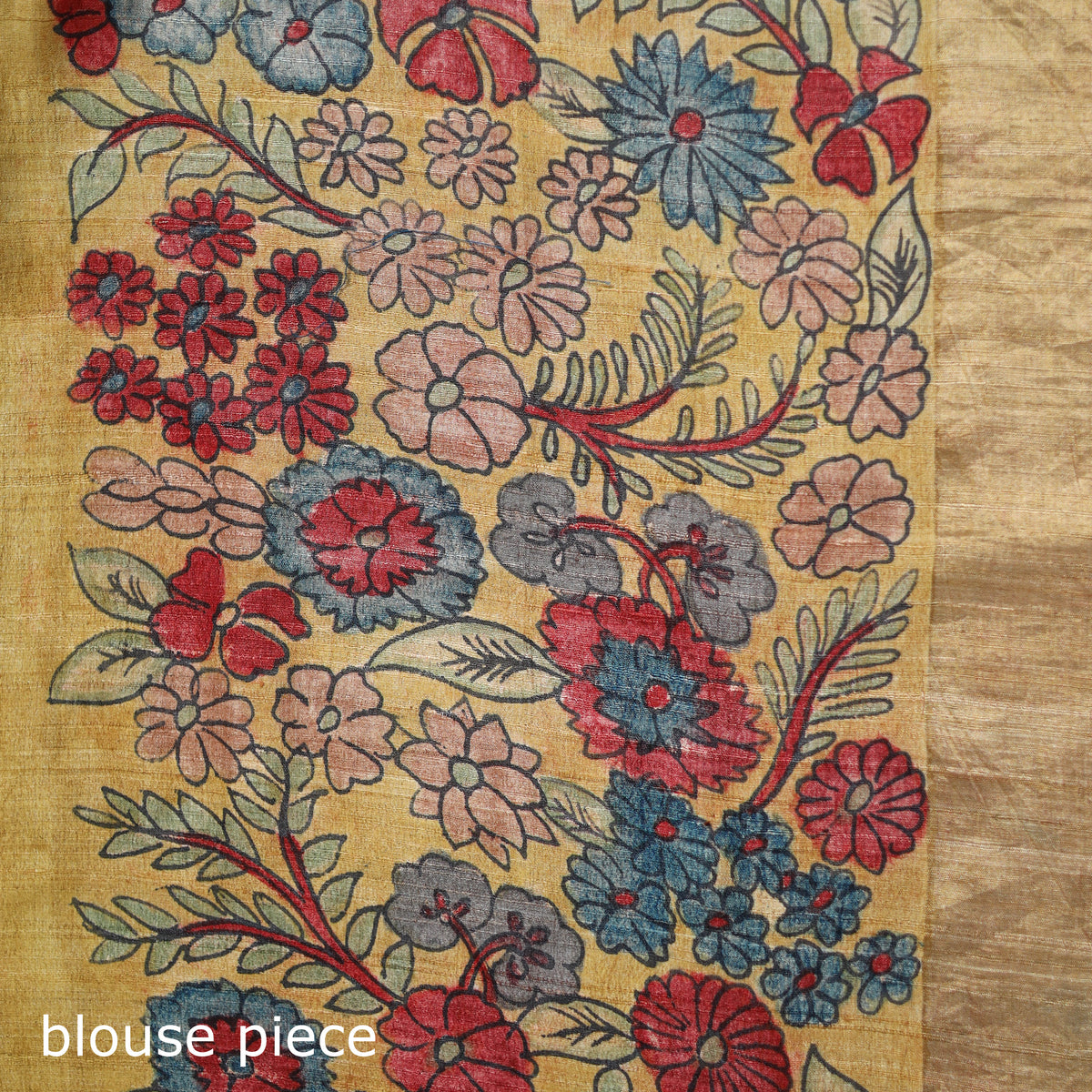 Pure Handloom Desi Tussar Silk Handpainted Srikalahasti Pen Kalamkari Saree with Zari Border 03