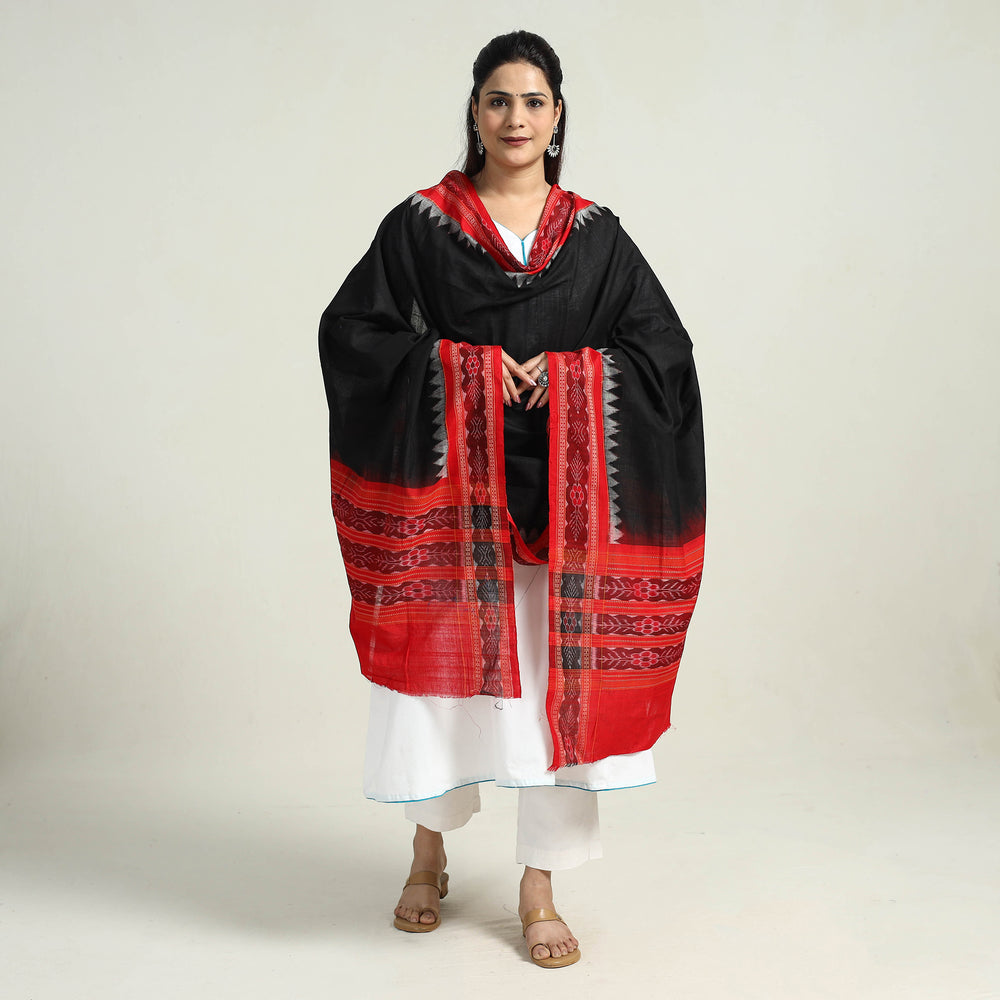 Black - Sambalpuri Ikat Weave Handloom Plain Cotton Dupatta 24