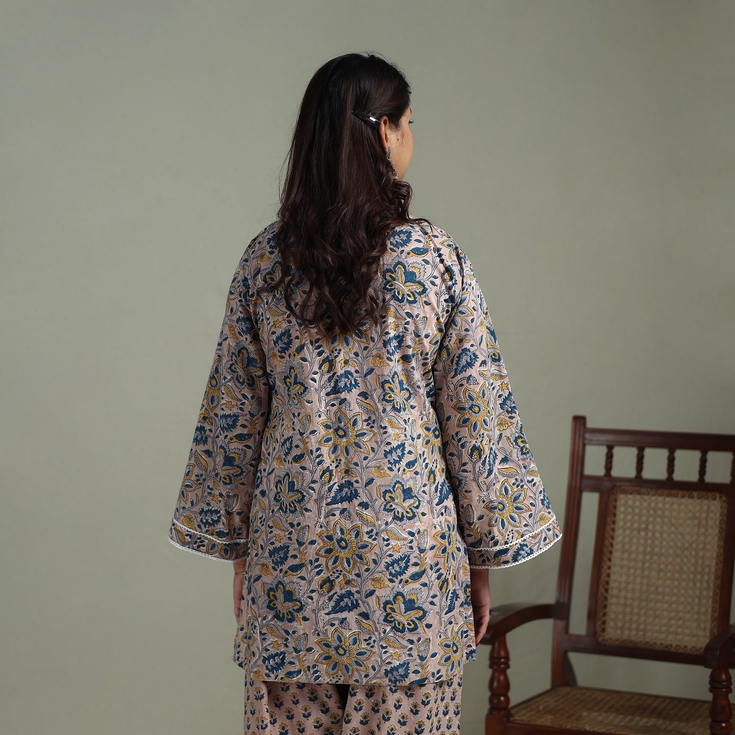 Sanganeri Hand Block Print Cotton Lace Work Short Kurta with Farshi Salwar Set for women 05