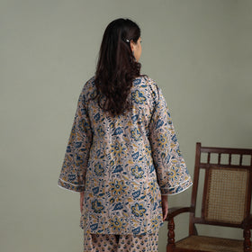 Sanganeri Hand Block Print Cotton Lace Work Short Kurta with Farshi Salwar Set for women 05