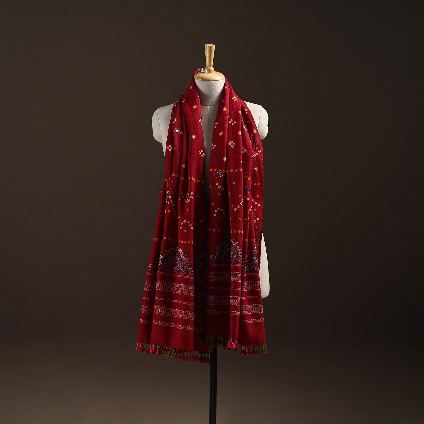 Kutch Bandhani Handwoven Neran Hand Embroidery Merino Wool Shawl 56