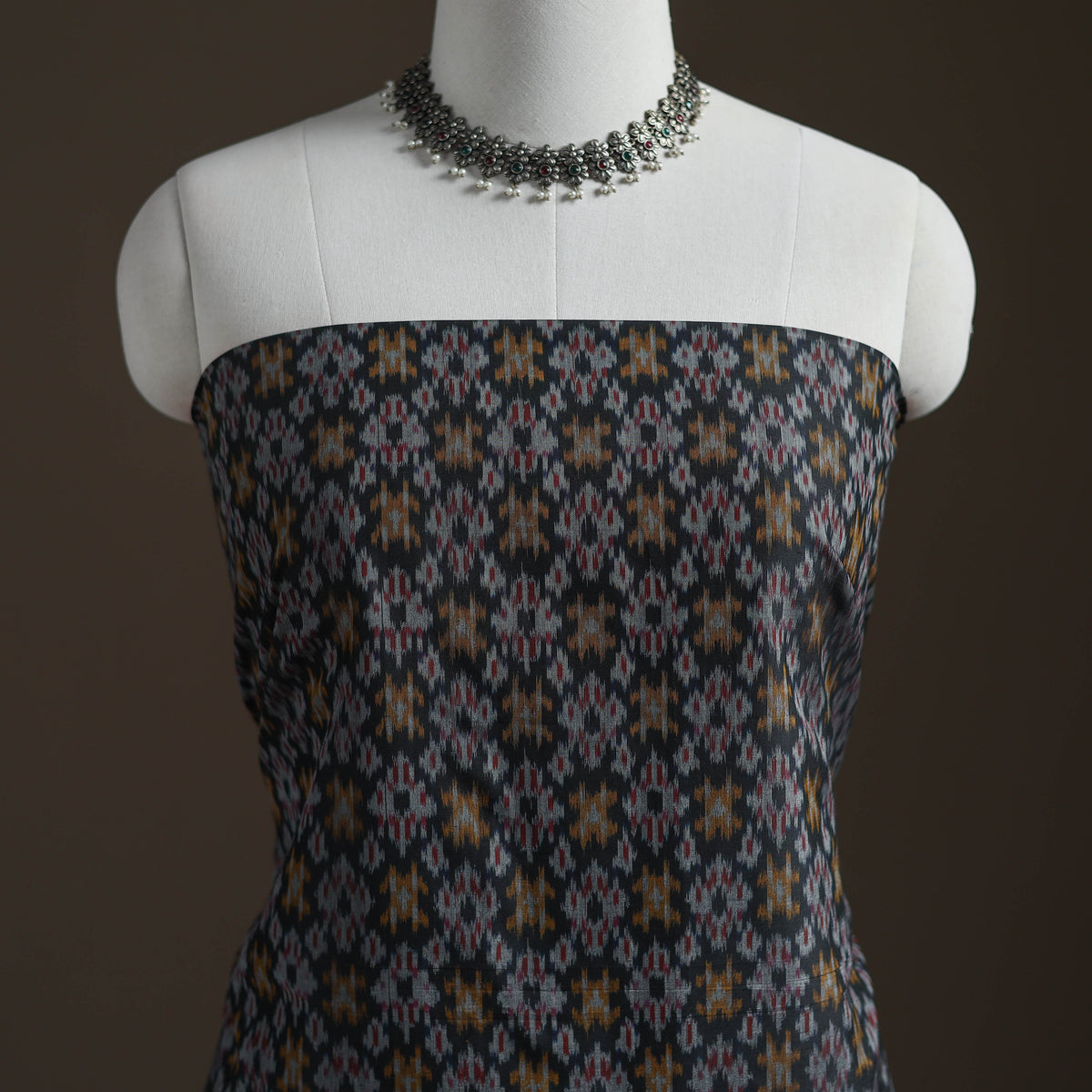 Pochampally Ikat Handloom Sico Unstitched Dress Material: Kurta with Mulberry Silk Dupatta 29