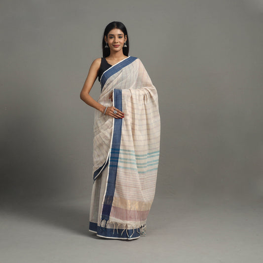 White - Checks Cotton Handloom Saree 02