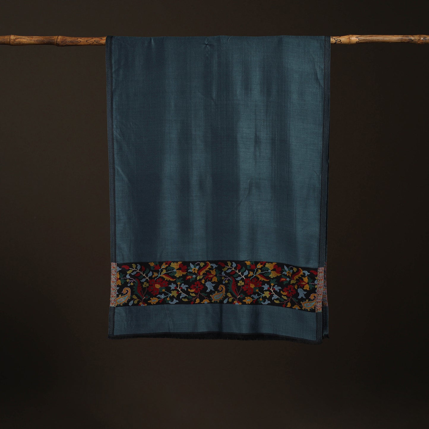 Plain Modal Silk Stole with Woven Border for Women 04