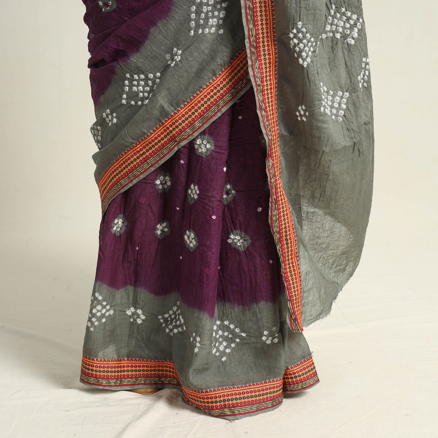 Purple - Kutch Tie-Dye Cotton Bandhani Saree with Blouse Piece 21