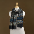 Black - Pipad Hand Block Print Natural Dyed Chanderi Silk Handloom Stole 05