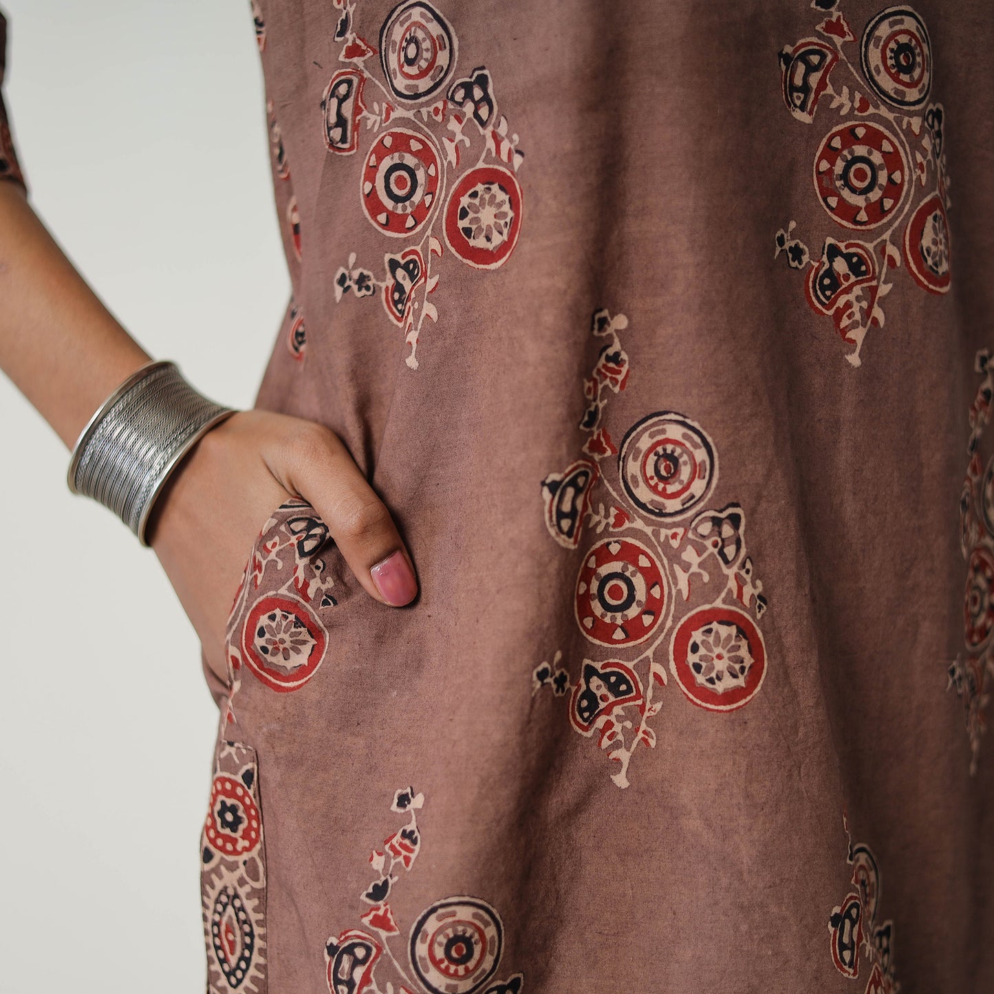 Brown - Block Printed Cotton Straight Ajrakh Kurta 10