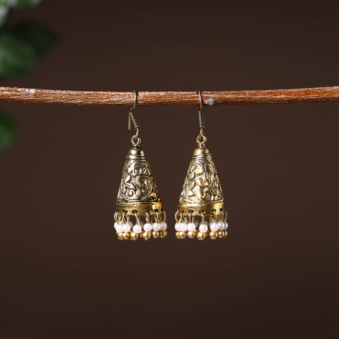 Pavitra Golden Handcrafted GS Beaded Jhumki Earrings