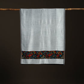 Grey - Plain Modal Silk Stole with Woven Border for Women 03
