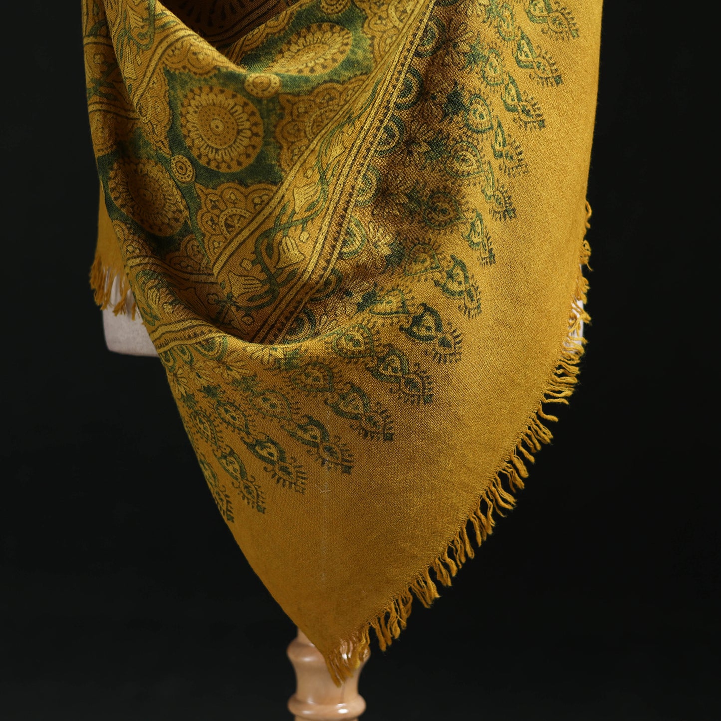 Ajrakh Hand Block Print Natural Dyed Handwoven Acrylic Wool Shawl 11