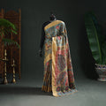 Pure Handloom Desi Tussar Silk Handpainted Srikalahasti Pen Kalamkari Saree with Zari Border 04