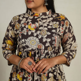 Buy Black Printed Cotton Flared Kalamkari Kurta