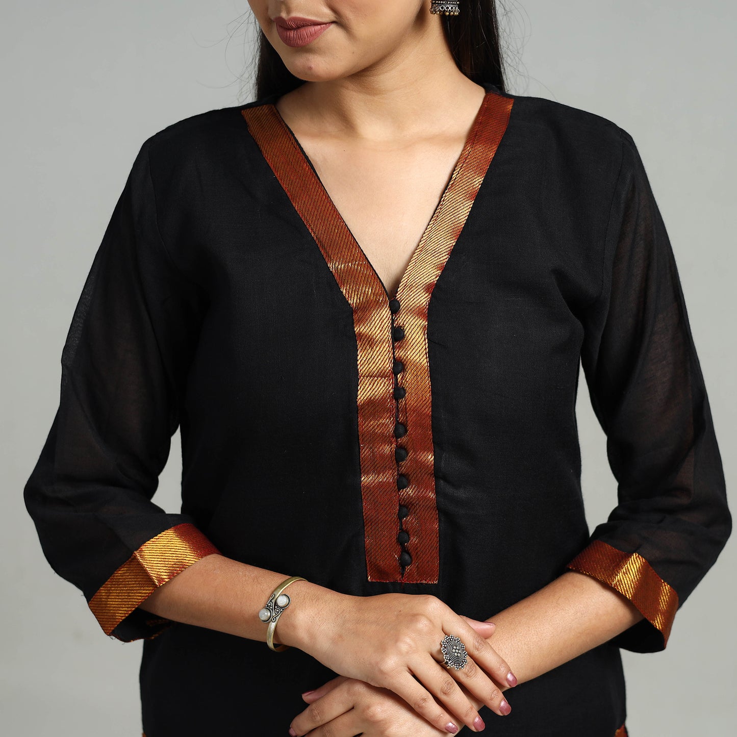 Black - Cotton Dharwad Kurta Set with Palazzo & Dupatta 12